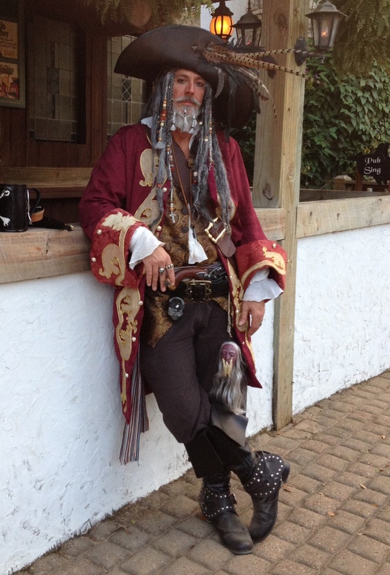 Custom Made Captain Teague Renaissance Pirate POTC frock coat with full trim details