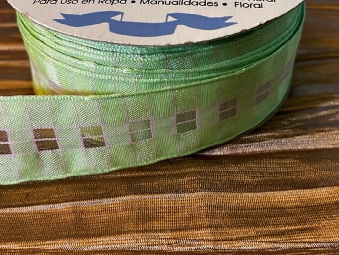 Windowpane Ribbon BULK Lot Roll of Approx. 25 Yards Lime Green and Pink 1 Inch Wide ...
