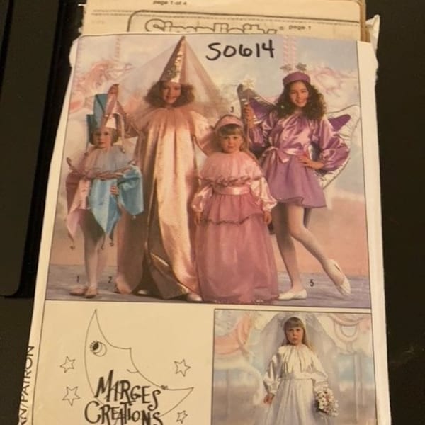 Used Vintage Simplicity 9343 Princess Fairy jester dress gown wings child sizes 3 4 5 6 7 8 10 12 14 Costume Sewing Pattern