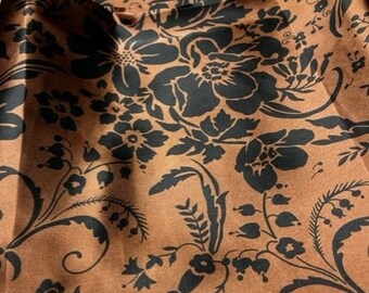 4 7/8 yard x 56 inch wide Remnant Exquisite brown and black large floral print satin apparel sewing craft costume fabric