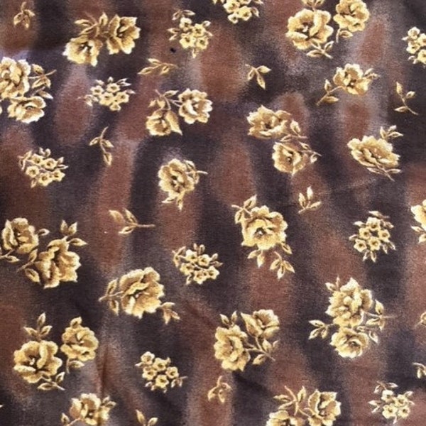 Brown with Gold tan flowers cotton quilting craft fabric by the yard