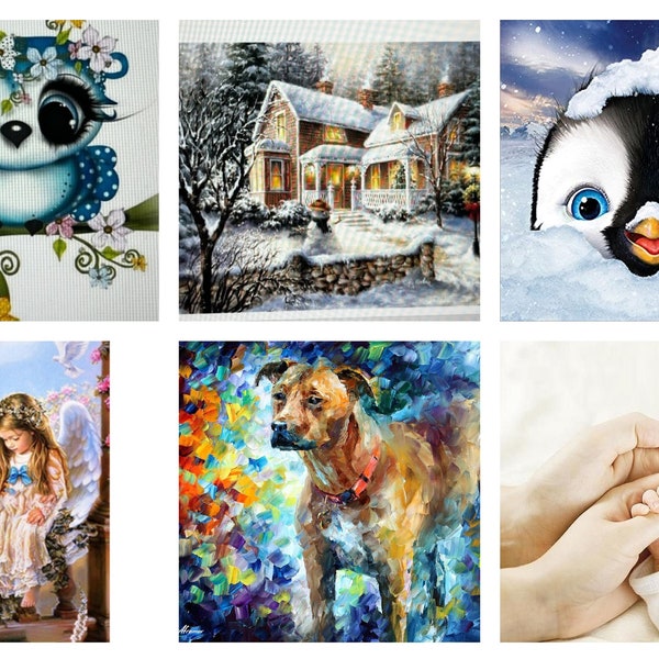 NEW BULK LOT 6 Diamond Painting Full Drill Angel Dog Blue Owl Parents holding baby hands cute Penguin Snowy Lighted Home Cross Stitch