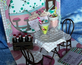 Unique Beautiful 3D handmade Greeting card Nostalgic 50's diner Soda Shop Birthday or any occasion Keepsake Can be personalized!