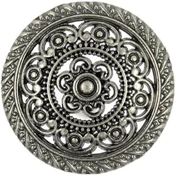 BULK NEW Antique silver pewter color metal 1 1/8 inch round filigree shank button 8 buttons