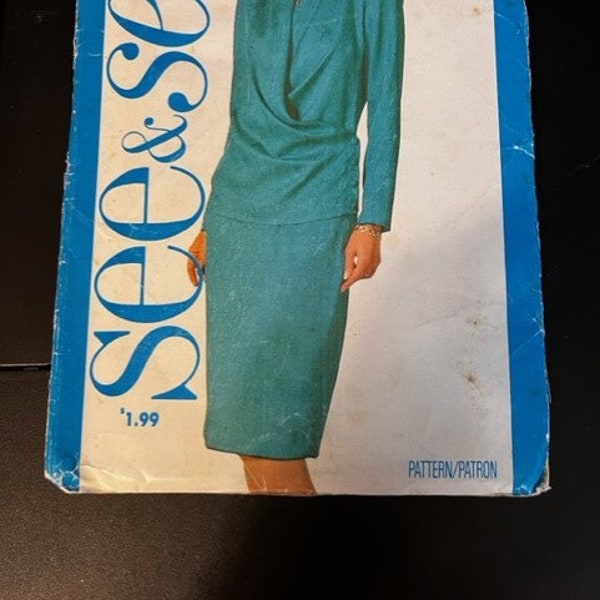 UNCUT Rare Vintage Butterick See and Sew 5146 Misses semi fitted wrap top and skirt size 12 14 16 Sewing Pattern