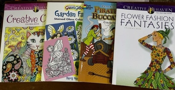 Bulk Lot of 4 Cats Fairies Pirates and Flower Fashion Fantasies Adult  Coloring Books 