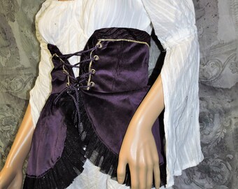 CLEARANCE Ready To Ship!  2 pc purple, black and white Steampunk Fairy Pirate under bust corset and Dress cosplay costume theater