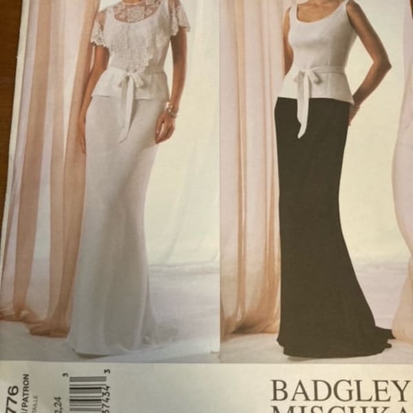 UNCUT Vogue 2905 Badgley Mischka Petite Designer Couture lace capelet fitted top belt skirt evening dress formal size 8 10 12 Sewing Pattern