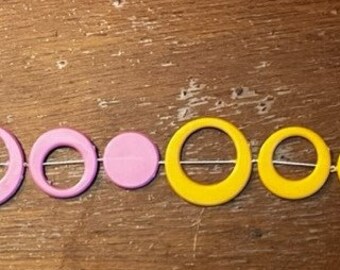 6 1/2 yard piece Remnant Yellow and pink plastic circles trim for crafting decorating costuming bridal