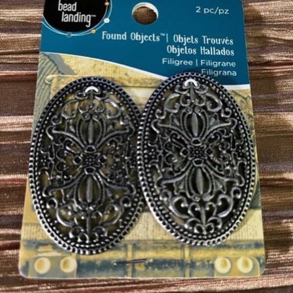 Bead Landing 2 Silver pewter color filigree medallions pendant earrings charms for jewelry making