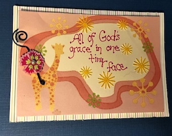Adorable handmade Cute Baby Congratulations Baby Girl All of God's Grace Christian Faith Layered Card with envelope