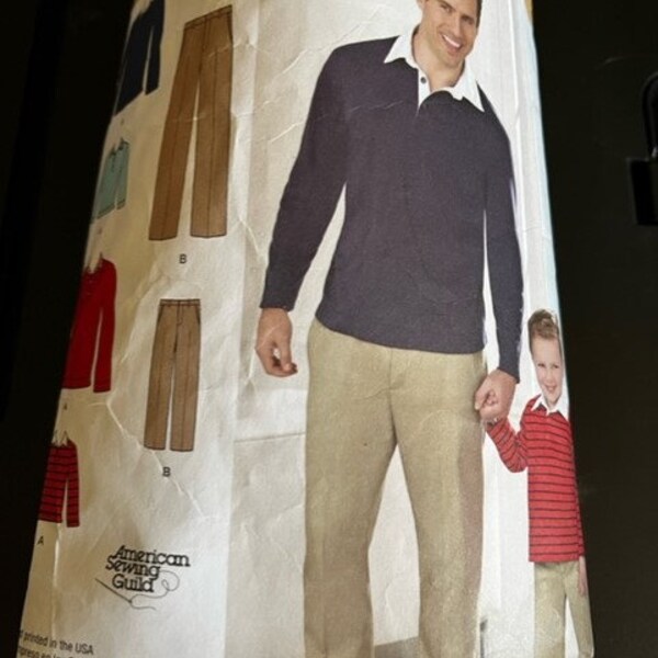Used Simplicity 1286 collar golf shirt and pants men's size 34 36 38 40 42 44 46 AND child boys size 4 5 6 7 8 Sewing Pattern