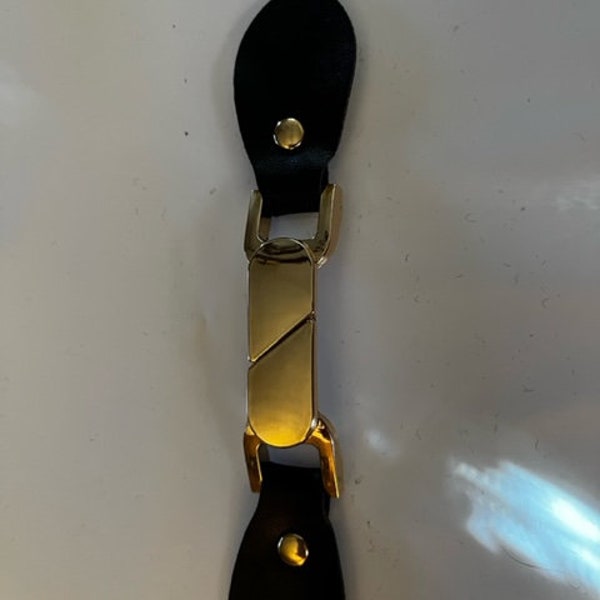 NEW black faux leather and brass gold plated toggle strap clasp closure 6" long x 1 inch high