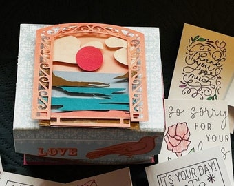 3D handmade Sunset Keepsake Box set with 12 small Blank All Occasion Note Cards! Box can be personalized!
