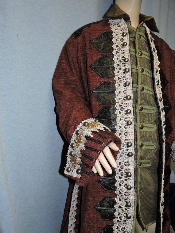 Custom Made Black Sails Blackbeard 3 piece Renaissance Pirate frock coat, vest and shirt