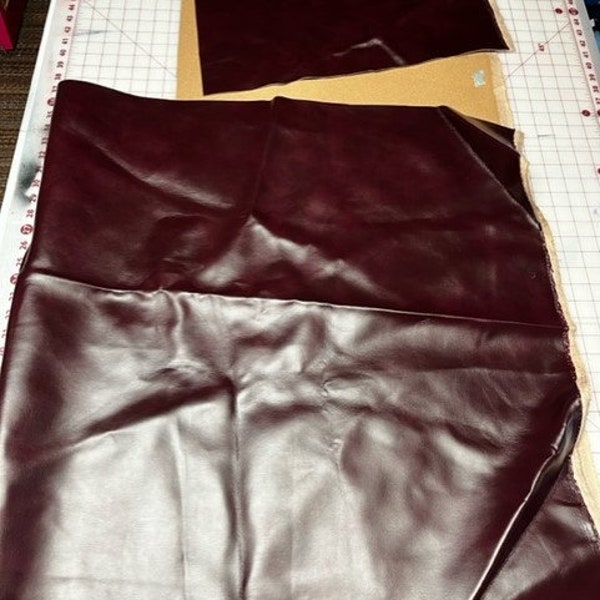 3/4 x 52 inch wide Remnant shiny dark burgundy red faux leather upholstery vinyl for crafts church jewelry accessories