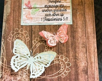 3D handmade Butterflies Wooden Keepsake Box set with 12 Inspirational Christian Encouragement Cards! Box can be personalized!