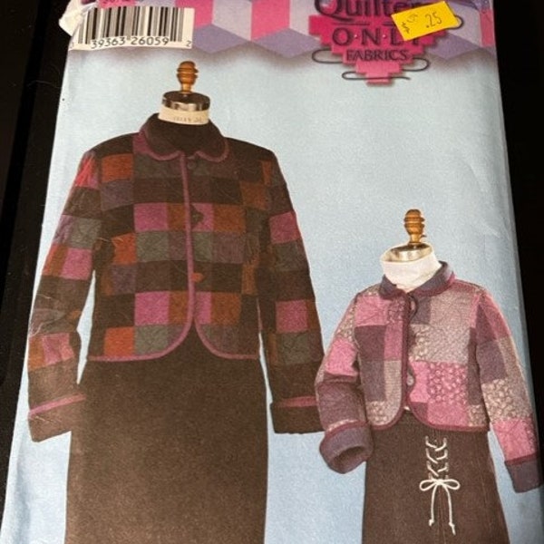 UNCUT Vintage Simplicity 5818 Retro quilted patchwork jacket child size 3 4 5 6 7 8 and misses size 4 6 8 10 12 1416 18 Sewing Pattern