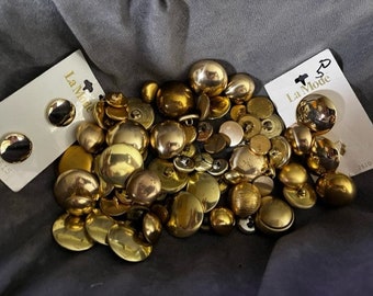 25 NEW SEW On Buttons 3/4 In SHINY Metal 4 Hole Brass JACKET COAT VEST GOLD TONE 