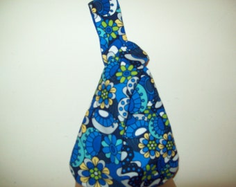 japanese knot bag Blue large wristlet