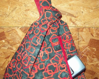 japanese knot bag Black and red  wristlet handbag