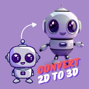 PERSONALIZADO 2D para 3D, Serviço de modelagem 3D, Bonito, Arte 3D, Comissão de modelo 3D, Serviço de design 3D, 2D para 3D, Modelagem 3D personalizada, Converter imagem para 3D