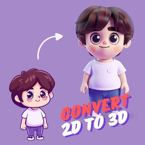 PERSONALIZZATO 2D in 3D, Servizio di modellazione 3D, Carino, Arte 3D, Commissione di modelli 3D, Servizio di progettazione 3D, 2D in 3D, Modellazione 3D personalizzata, Conversione di immagini in 3D