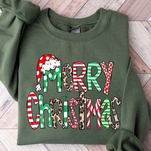 Christmas Candy Sweatshirt, Christmas Hat Sweatshirt, Women Christmas Sweatshirt, Family Matching Christmas, Merry Christmas Sweatshirt
