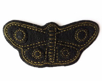 All Black with Olive Accents Hand Stitched Moth Felt Patch