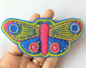 Bright Moth Felt Patch with Beaded Design