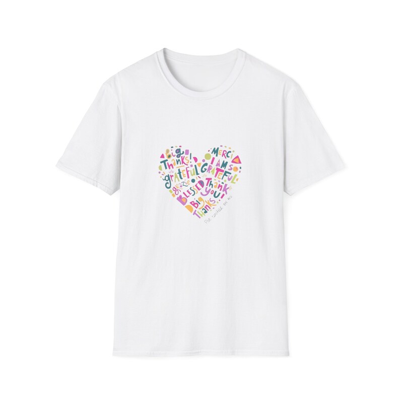 Colorful Heart Thank You T-Shirt | Multilingual Unisex Soft Tee, Many Languages Thank You Shirt, Vibrant Design, Casual Top image 2