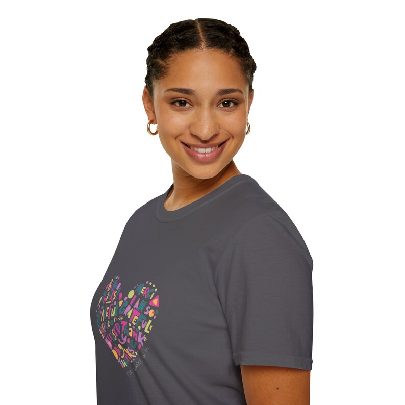 Colorful Heart Thank You T-Shirt | Multilingual Unisex Soft Tee, Many Languages Thank You Shirt, Vibrant Design, Casual Top image 9