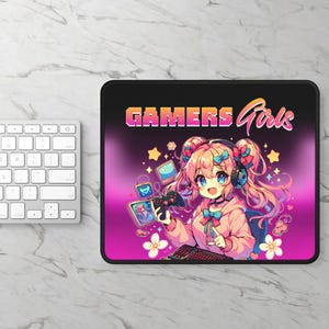 Gamer Girl Mouse Pad, Gaming Desk Mat, Pink Mousepad, Cute Gaming Accessories, Gaming Room Decor