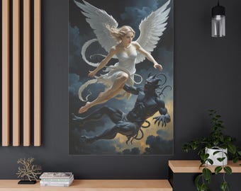 Angelic Battle Canvas Art Print: Gothic Fantasy Home Decor