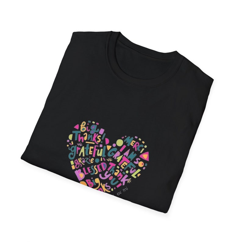 Colorful Heart Thank You T-Shirt | Multilingual Unisex Soft Tee, Many Languages Thank You Shirt, Vibrant Design, Casual Top image 3