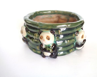 Vintage Glazed Pottery Panda Succulent Planter