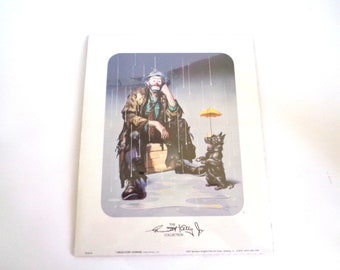 Vintage 1997 Emmett Kelly Jr. Collection Print Carnival Clown Sitting in the Rain