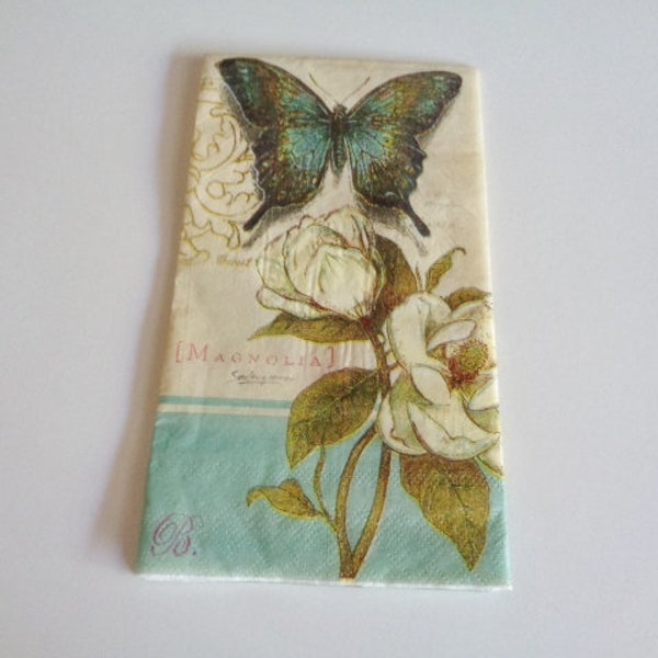 4 Magnolia Butterfly Paper Napkins Decoupage Collage Altered Art Crafts