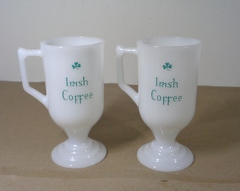 Vintage Pair of Irish Milk Glass Coffee Mugs