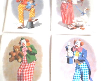 Clown Prints by Arthur Sarnoff. Set of 4 - Doll Clown, In Love with Teddy, Rabbit in Hat and Duck Walk