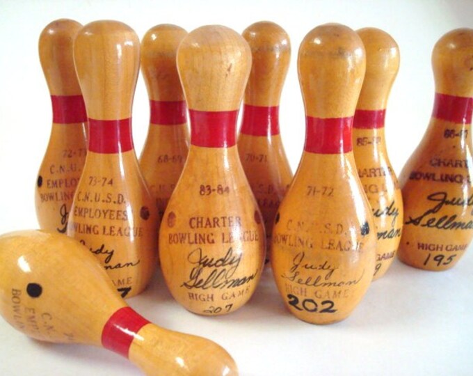 Vintage Miniature Bowling Pins Set of 9 Etsy