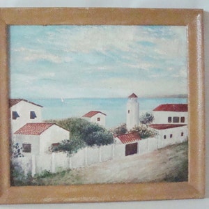 Vintage Acrylic Lighthouse Seaside Painting