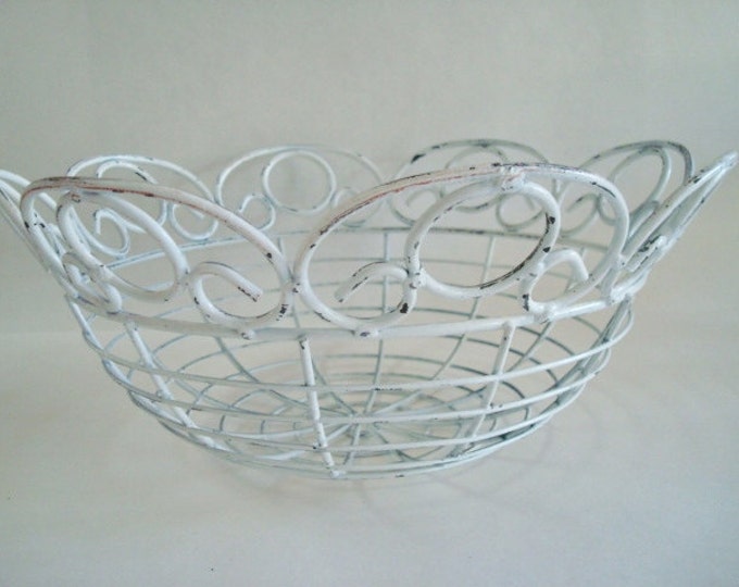 Upcycled Distressed White Wire Basket Lamp Shade Etsy
