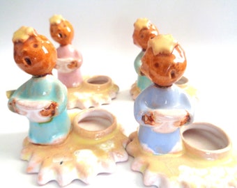 Vintage Ceramic Singing Angel Candle Holder Set of 4