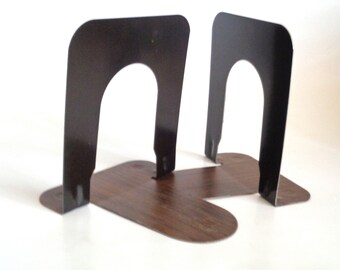 Vintage Faux Wood Grain Metal Bookends