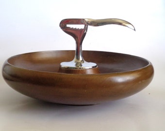 Vintage Hellerware Nut Bowl with Stainless Steel Nut Cracker