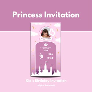 Onze kleine prinses wordt... | Gepersonaliseerde prinses verjaardagsuitnodiging | Bewerkbaar | Afdrukbaar | Digitale uitnodiging | E-kaarten