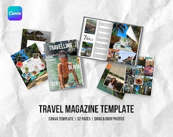 Reisemagazin Canva Vorlage, 24 bearbeitbare Seiten, Memory Buch zum ausdrucken (Digitaler Download)