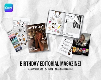 Modello di rivista di compleanno modificabile, elegante regalo editoriale per la migliore amica, ricordo prezioso per le sorelle (download digitale)