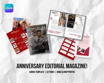 Bearbeitbares Jubiläumsmagazin Canva-Vorlage, 32 Seiten, Fotobuch druckbar (digitaler Download)